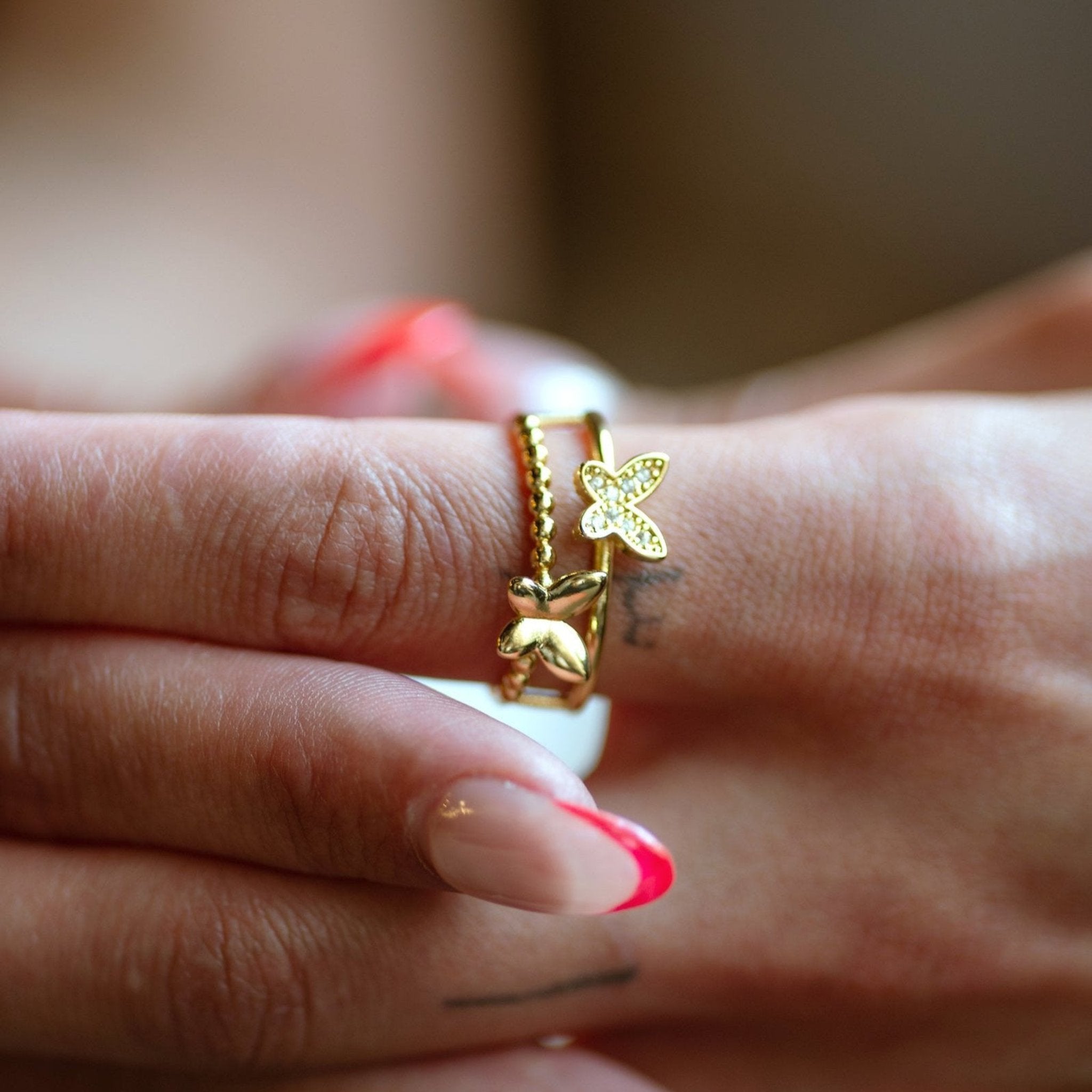 Golden Butterfly Adjustable Ring