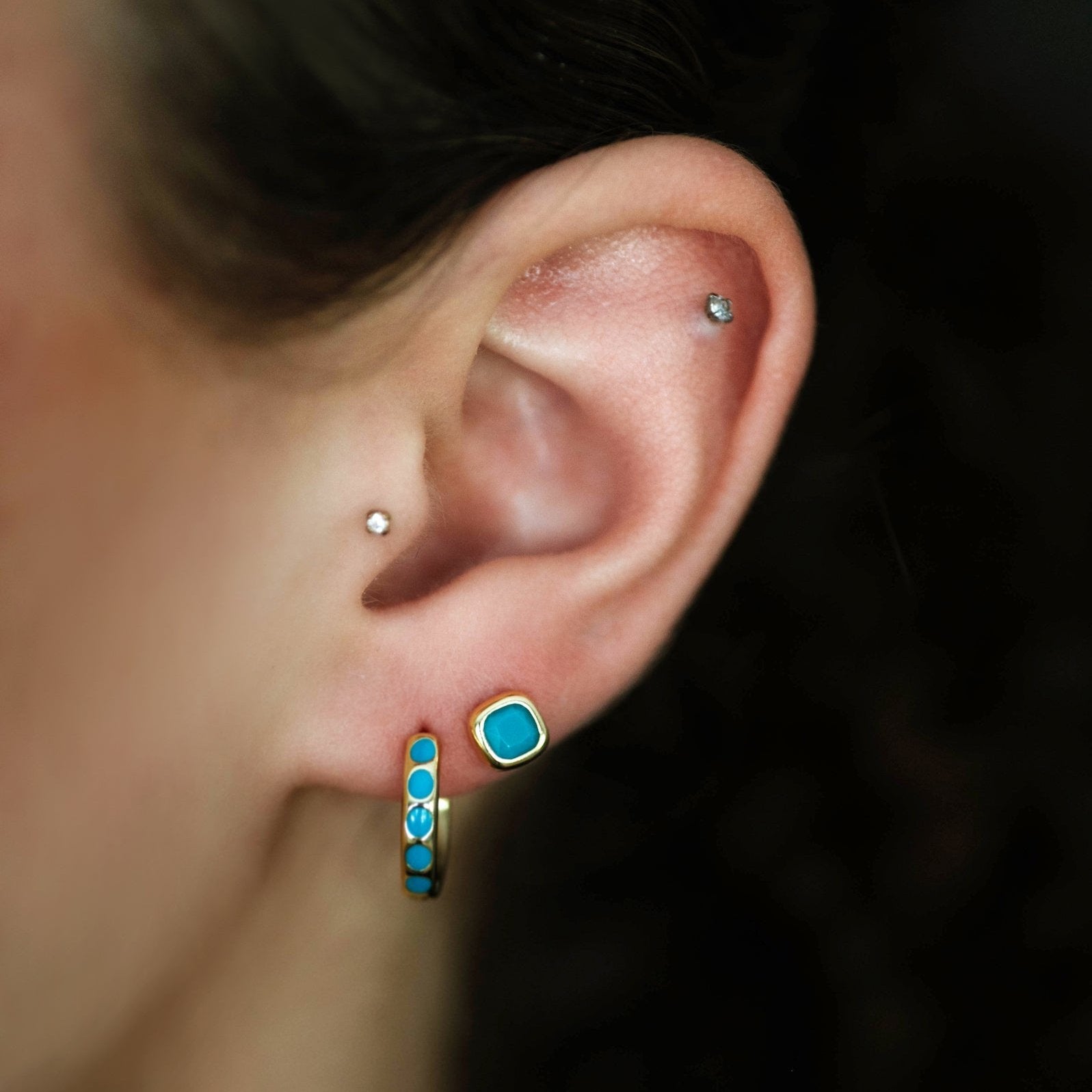 Turquoise Dot Mini Hoops