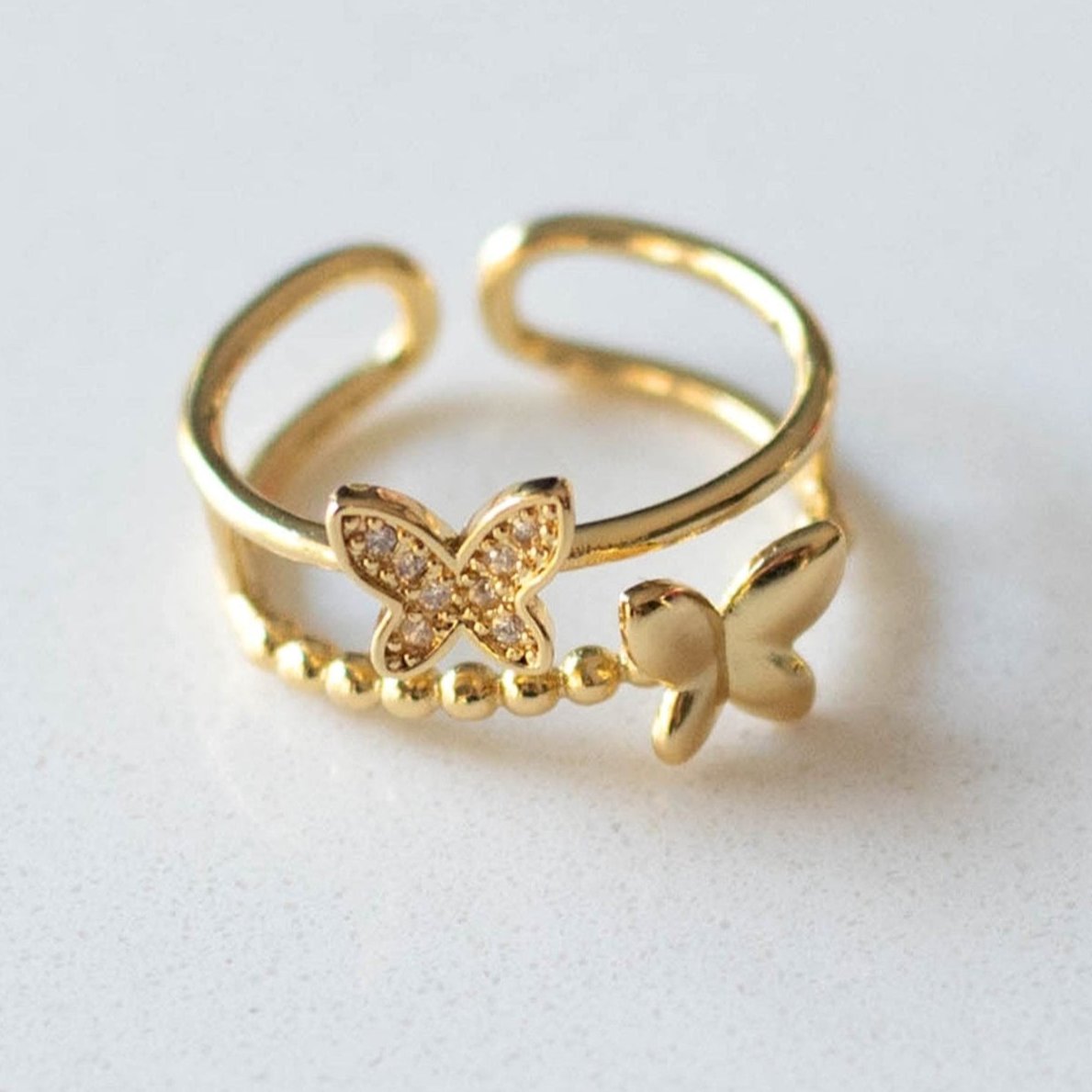 Golden Butterfly Adjustable Ring